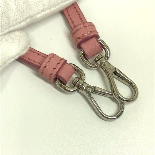 PRADA Shoulder Bag 1NF674 Safiano leather pink logo Shoulder pouch Women Used Authentic