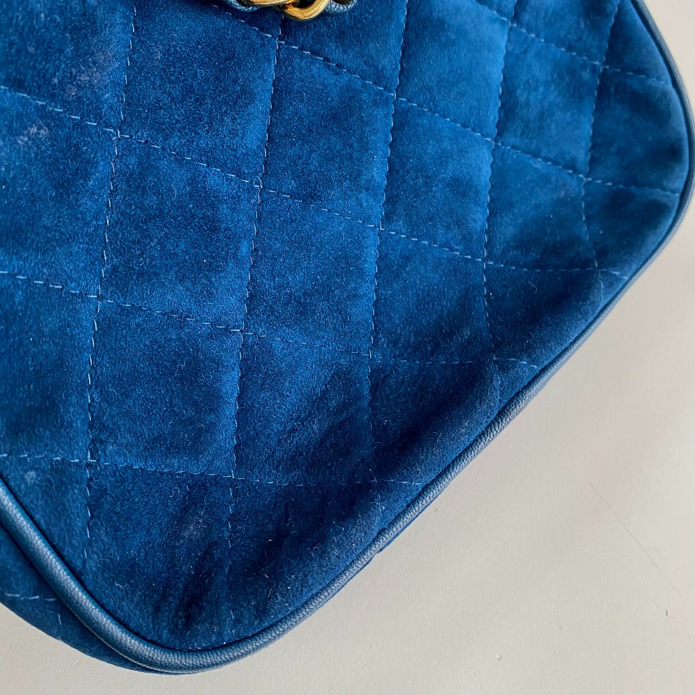 CHANEL Handbag suede blue COCO Mark CC Matrasse Chain Women Used Authentic