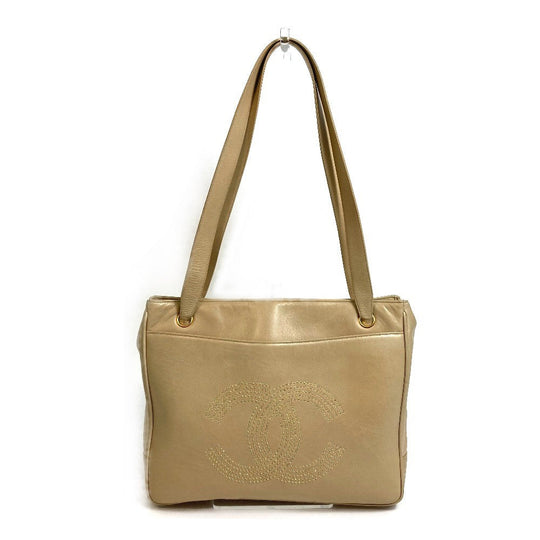 CHANEL Tote Bag lambskin beige Bag Shoulder Bag CC COCO Mark logo Studs Women Used Authentic