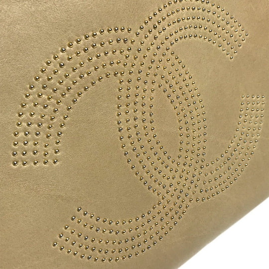 CHANEL Tote Bag lambskin beige Bag Shoulder Bag CC COCO Mark logo Studs Women Used Authentic
