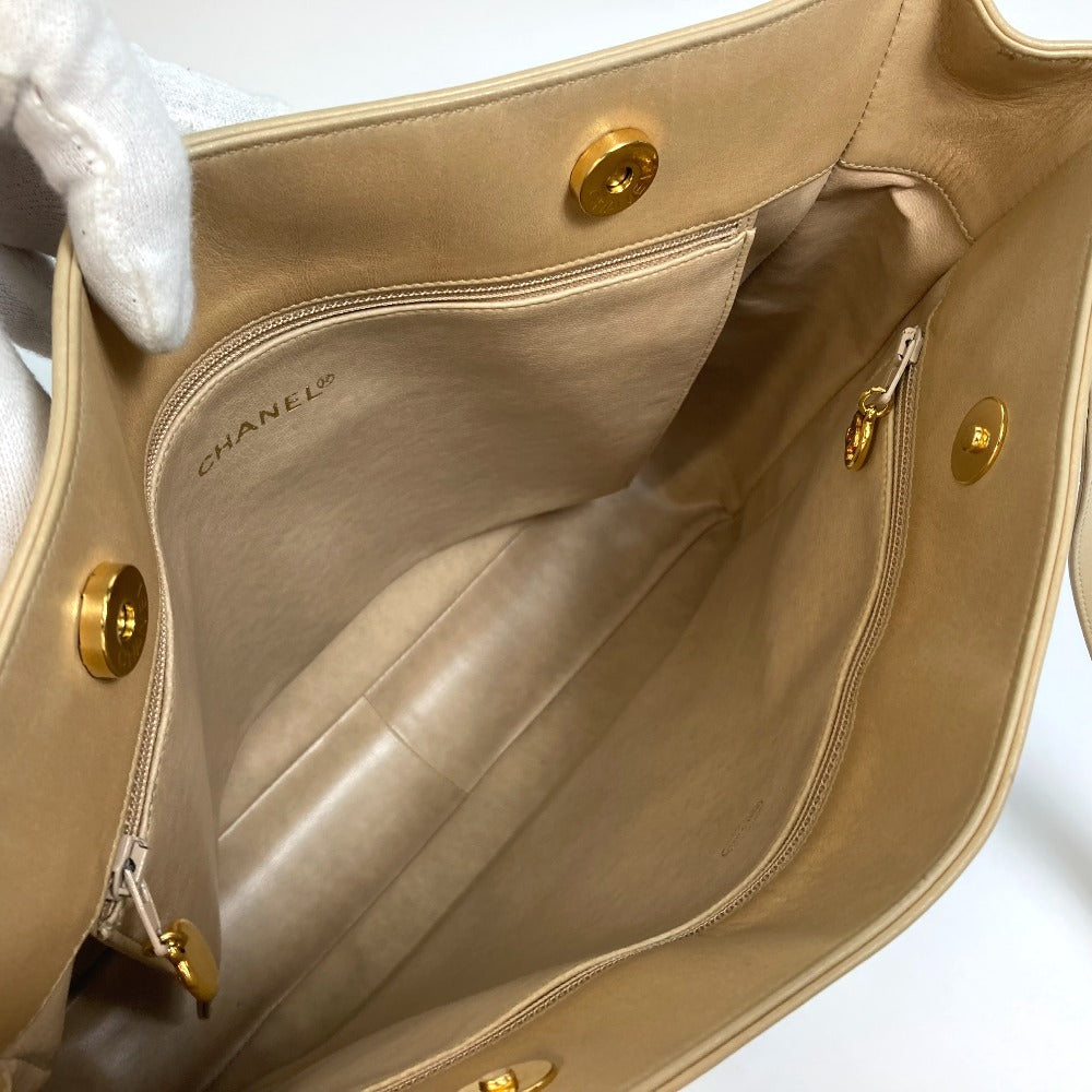 CHANEL Tote Bag lambskin beige Bag Shoulder Bag CC COCO Mark logo Studs Women Used Authentic