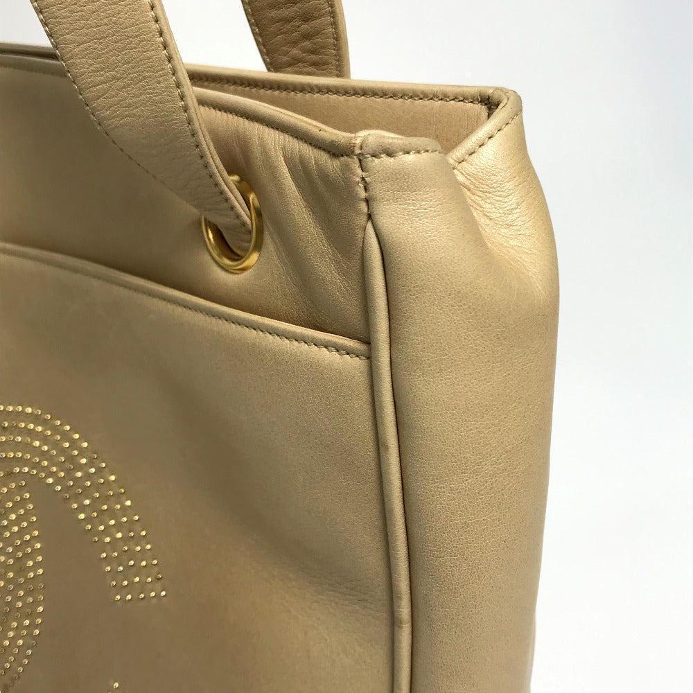 CHANEL Tote Bag lambskin beige Bag Shoulder Bag CC COCO Mark logo Studs Women Used Authentic