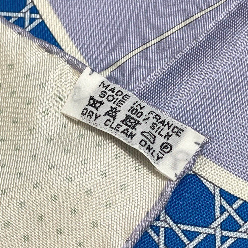HERMES scarf silk Blue x Green x Ivory LA PERRIERE Carriage Women Used Authentic