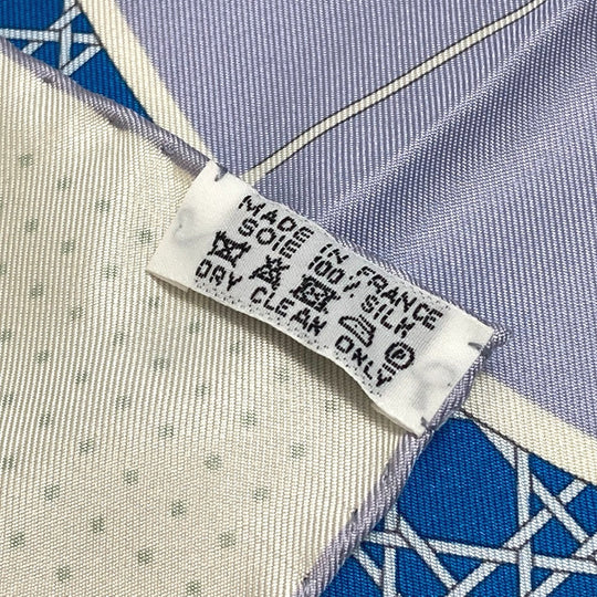 HERMES scarf silk Blue x Green x Ivory LA PERRIERE Carriage Women Used Authentic
