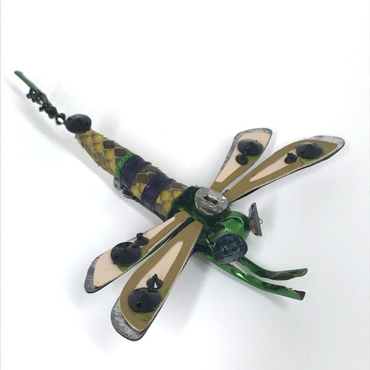 MIUMIU Brooch leather Green x pink Dragonfly Women Used Authentic