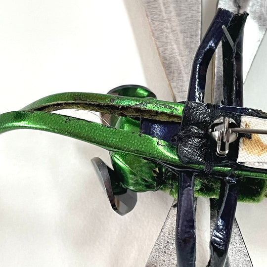 MIUMIU Brooch leather Green x pink Dragonfly Women Used Authentic
