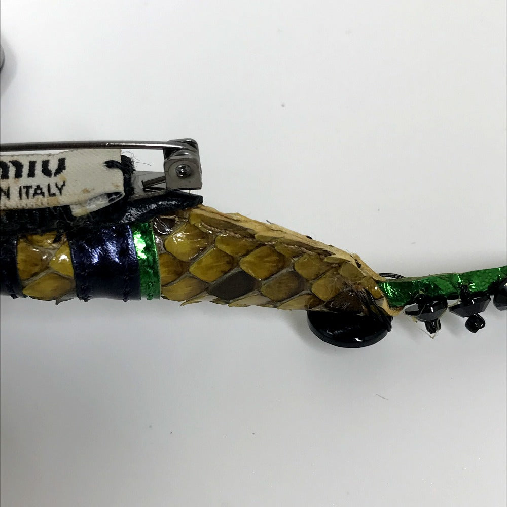 MIUMIU Brooch leather Green x pink Dragonfly Women Used Authentic