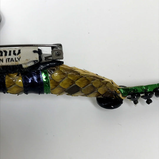 MIUMIU Brooch leather Green x pink Dragonfly Women Used Authentic