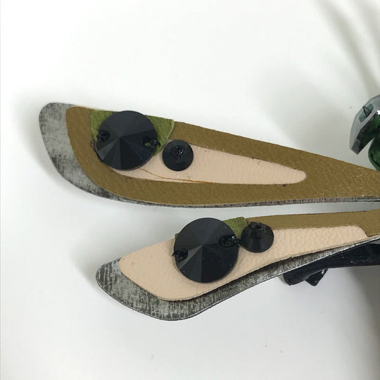 MIUMIU Brooch leather Green x pink Dragonfly Women Used Authentic