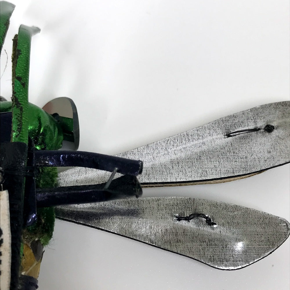 MIUMIU Brooch leather Green x pink Dragonfly Women Used Authentic