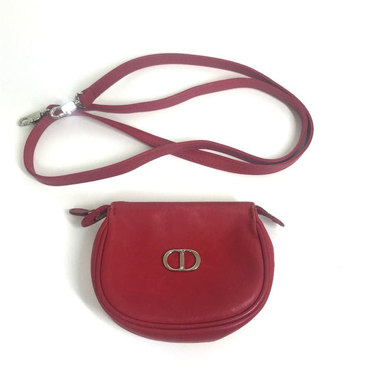 Christian Dior Shoulder Bag leather Red CDMetal Mini pochette Women Used Authentic