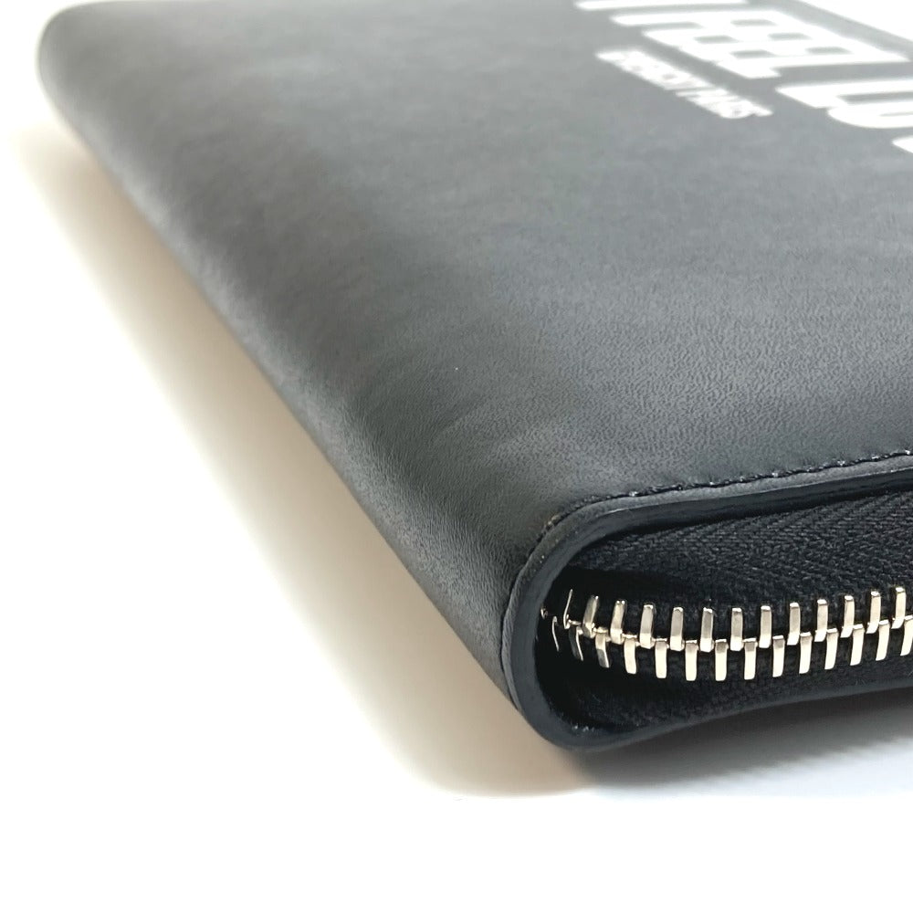 GIVENCHY Long Wallet Purse leather black I FEEL LOVE organizer mens Used Authentic