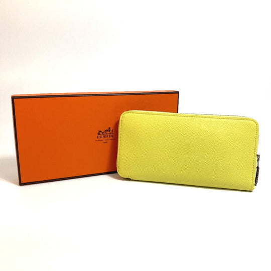 HERMES Long Wallet Purse Epsom yellow Silk in Azap Long Women Used Authentic