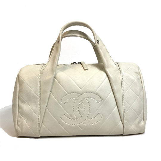 CHANEL Boston Duffel bag A30899 leather Ivory CCCOCO Mark Chevron Vstitch Women Used Authentic