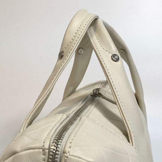 CHANEL Boston Duffel bag A30899 leather Ivory CCCOCO Mark Chevron Vstitch Women Used Authentic