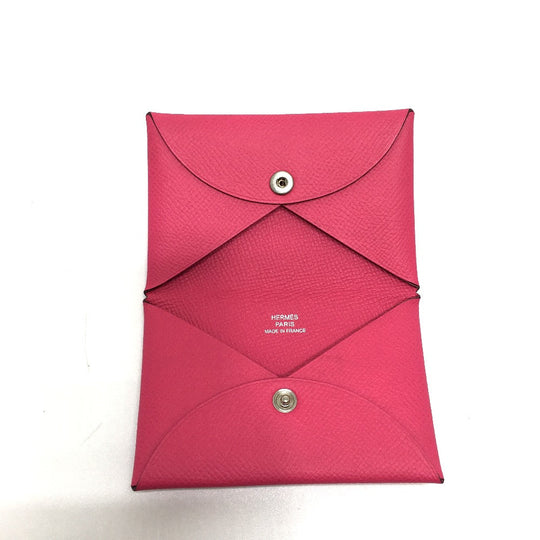HERMES Card Case Epsom pink Bifold Wallet Calvi Women Secondhand Authentic