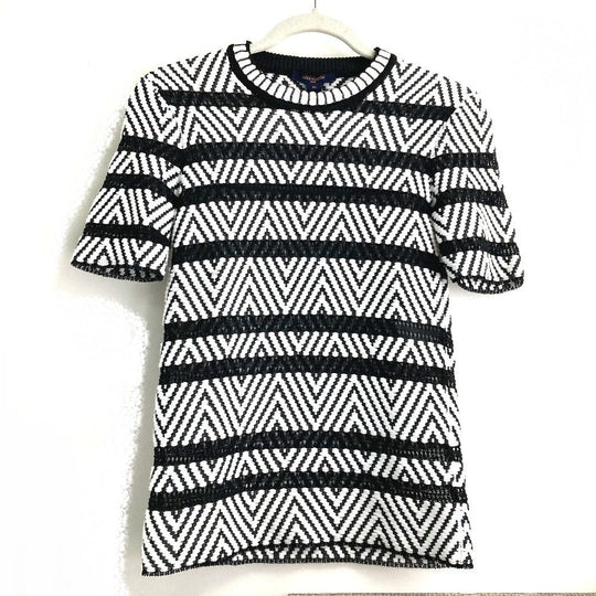 LOUIS VUITTON knit 1A3XJH Cotton, Nylon White x black Chevron stitch Jacquard Women XS Used Authentic