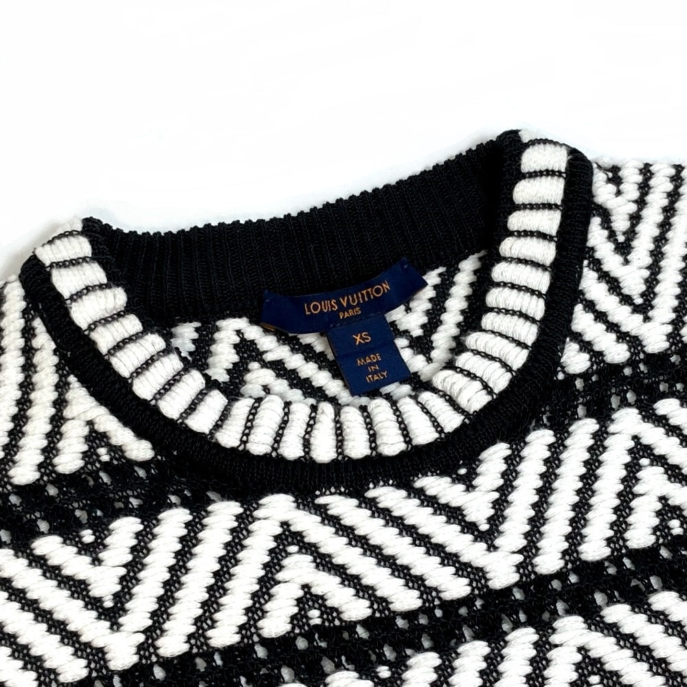 LOUIS VUITTON knit 1A3XJH Cotton, Nylon White x black Chevron stitch Jacquard Women XS Used Authentic