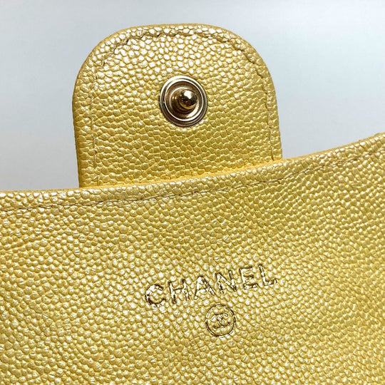 CHANEL Coin case AP0238 Caviar skin Metallic yellow CCCOCO Mark Matrasse Women Secondhand Authentic