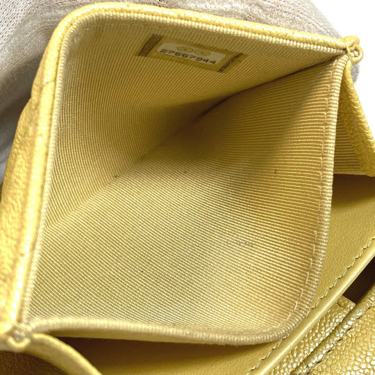 CHANEL Coin case AP0238 Caviar skin Metallic yellow CCCOCO Mark Matrasse Women Secondhand Authentic