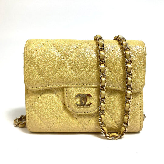 CHANEL Coin case AP0238 Caviar skin Metallic yellow CCCOCO Mark Matrasse Women Secondhand Authentic