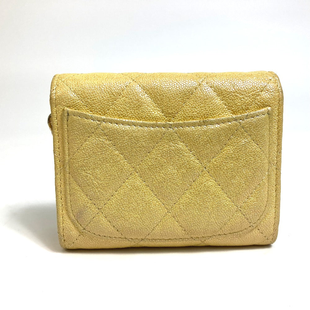 CHANEL Coin case AP0238 Caviar skin Metallic yellow CCCOCO Mark Matrasse Women Secondhand Authentic