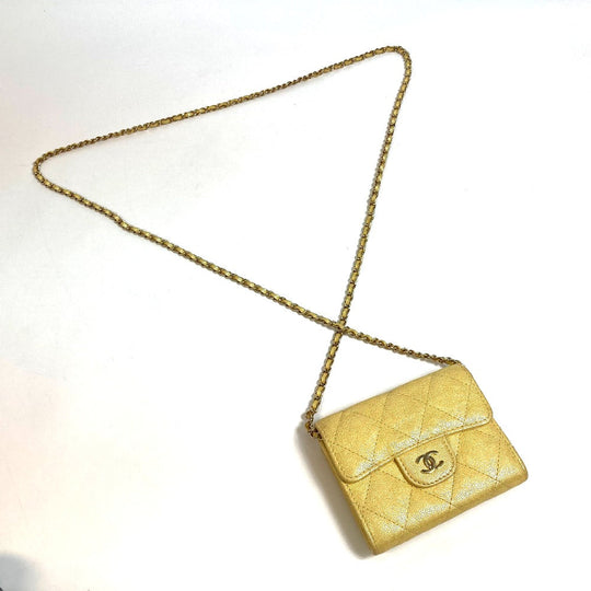CHANEL Coin case AP0238 Caviar skin Metallic yellow CCCOCO Mark Matrasse Women Secondhand Authentic