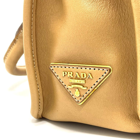 PRADA Handbag leather beige logo Square Women Used Authentic