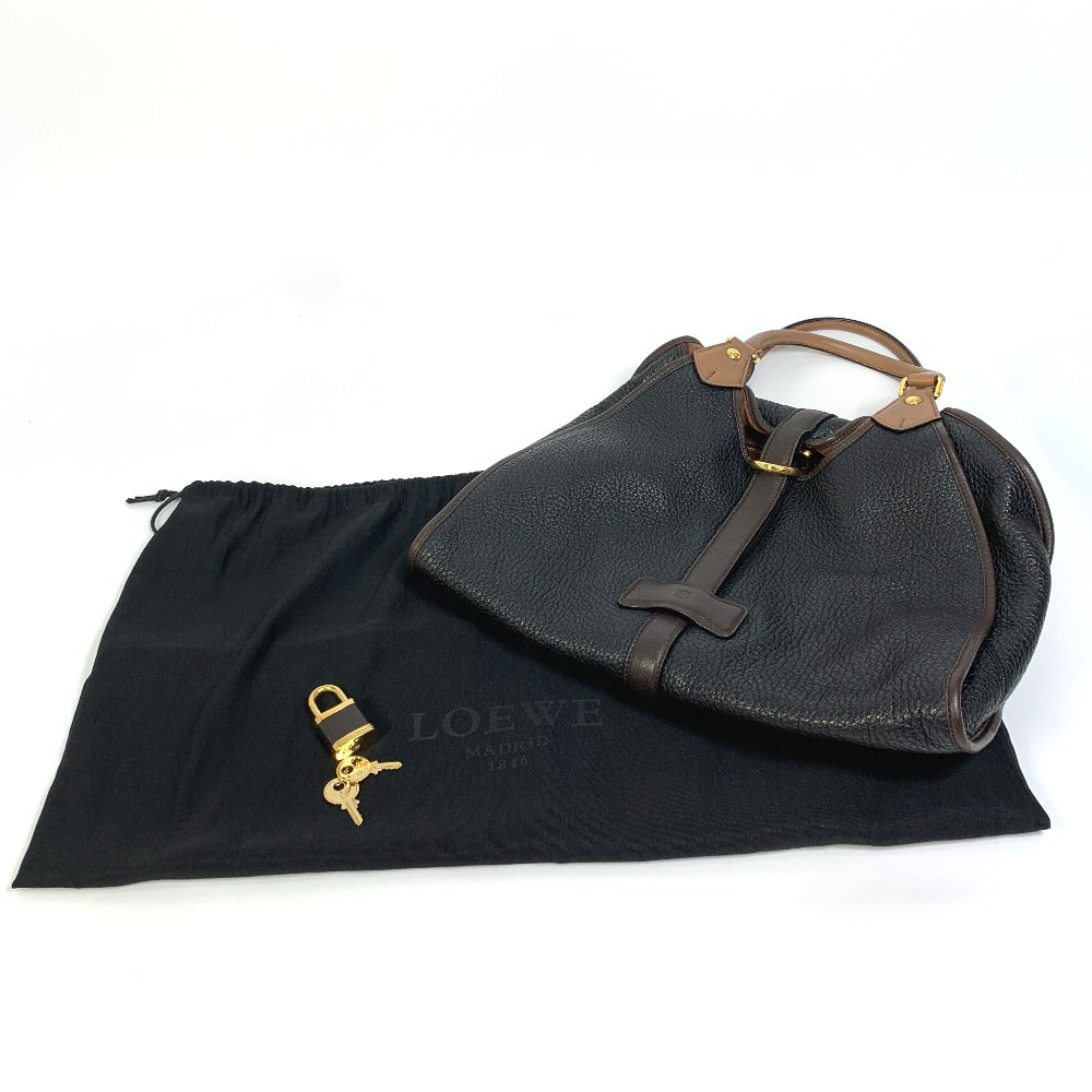LOEWE Handbag leather Black x brown anagram By color Women Used Authentic