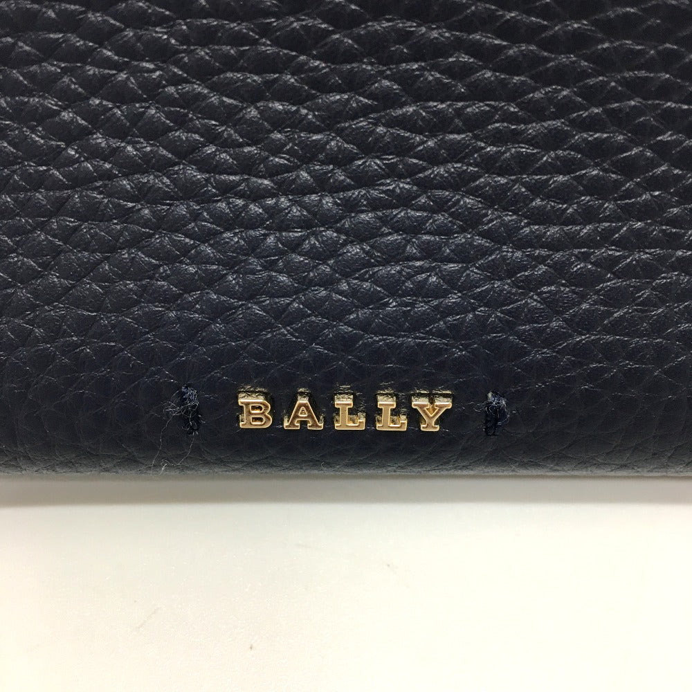 BALLY Shoulder Bag leather Navy logo Women Used Authentic