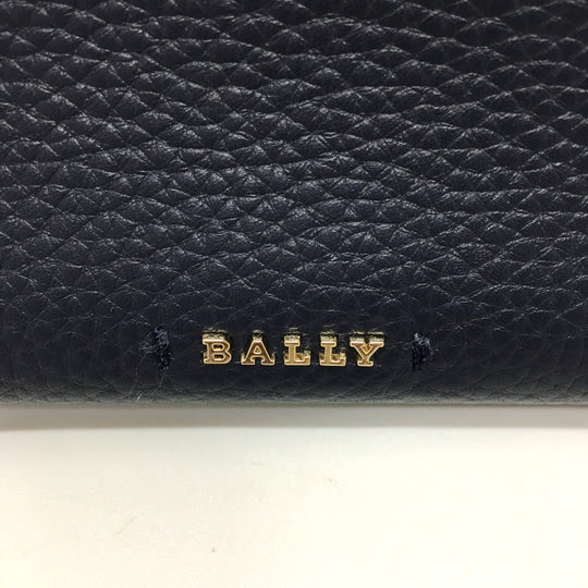 BALLY Shoulder Bag leather Navy logo Women Used Authentic