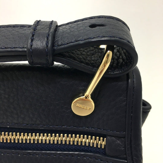 BALLY Shoulder Bag leather Navy logo Women Used Authentic