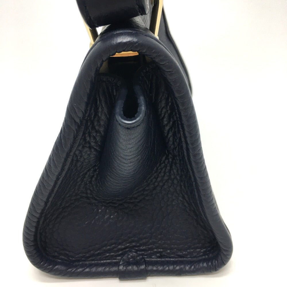 BALLY Shoulder Bag leather Navy logo Women Used Authentic