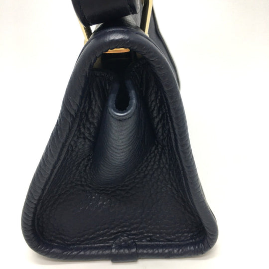 BALLY Shoulder Bag leather Navy logo Women Used Authentic