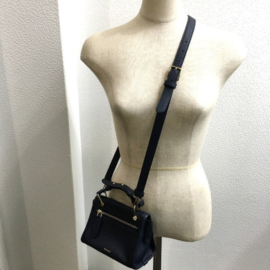 BALLY Shoulder Bag leather Navy logo Women Used Authentic