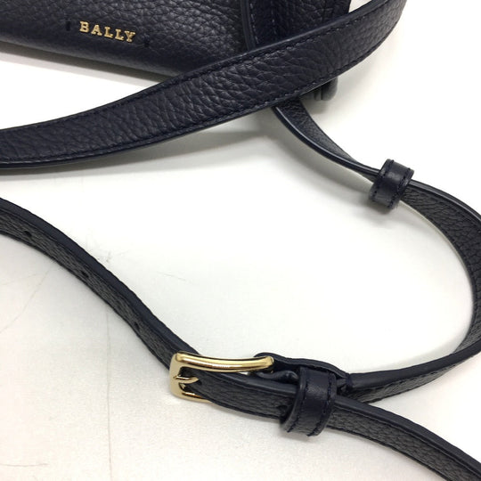BALLY Shoulder Bag leather Navy logo Women Used Authentic