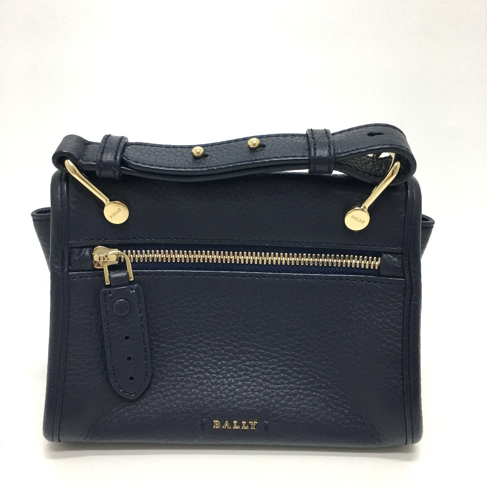 BALLY Shoulder Bag leather Navy logo Women Used Authentic