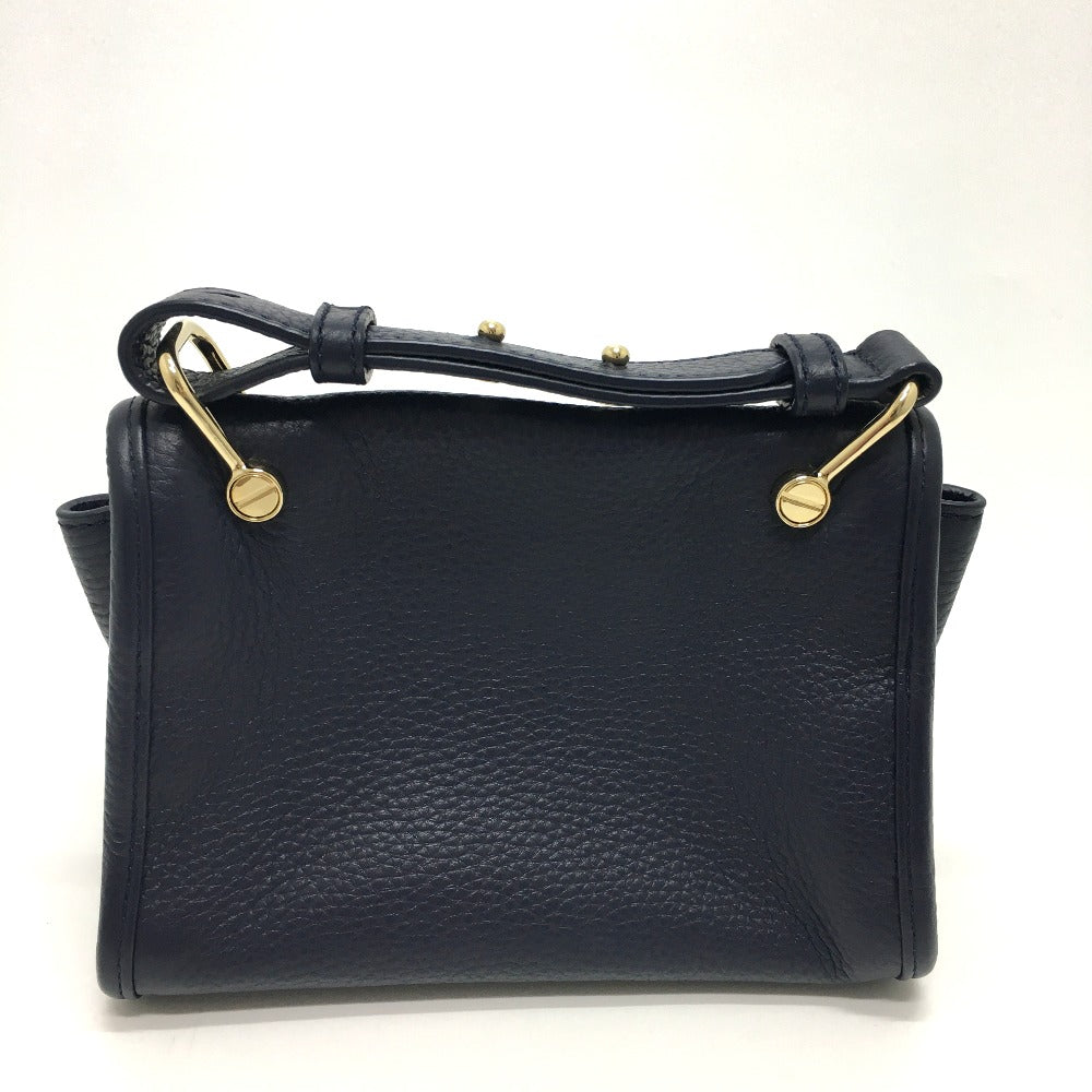 BALLY Shoulder Bag leather Navy logo Women Used Authentic