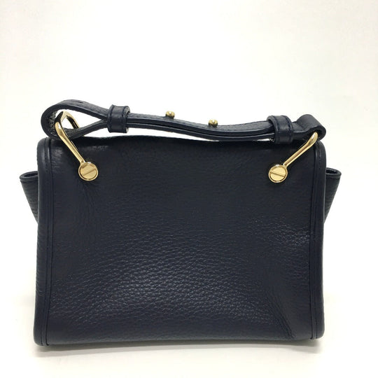 BALLY Shoulder Bag leather Navy logo Women Used Authentic