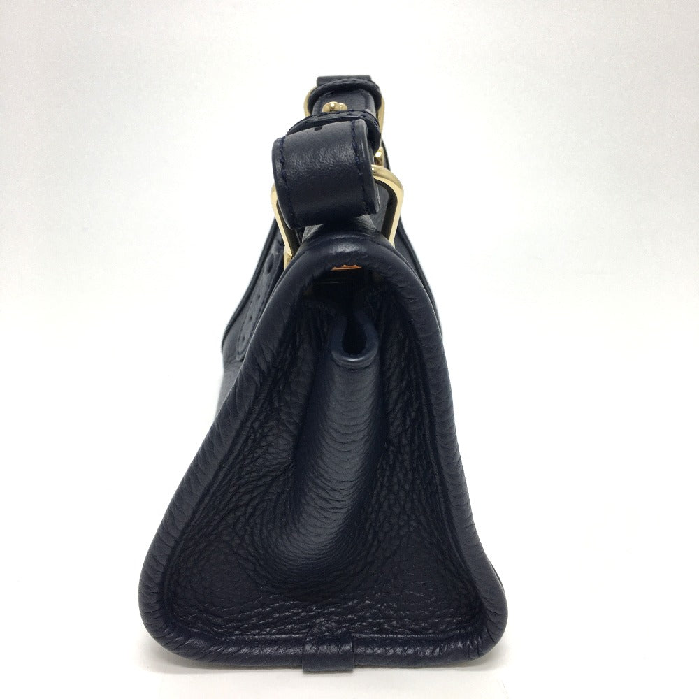 BALLY Shoulder Bag leather Navy logo Women Used Authentic