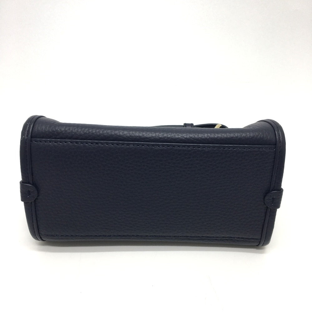 BALLY Shoulder Bag leather Navy logo Women Used Authentic
