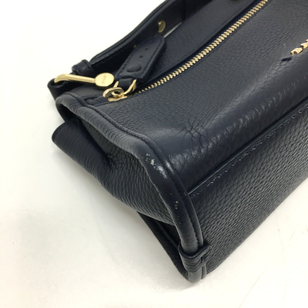BALLY Shoulder Bag leather Navy logo Women Used Authentic