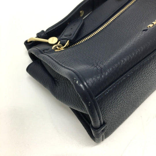BALLY Shoulder Bag leather Navy logo Women Used Authentic