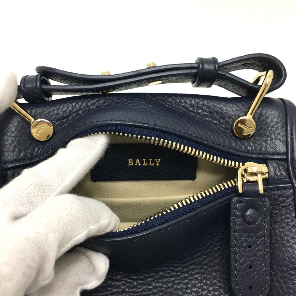 BALLY Shoulder Bag leather Navy logo Women Used Authentic