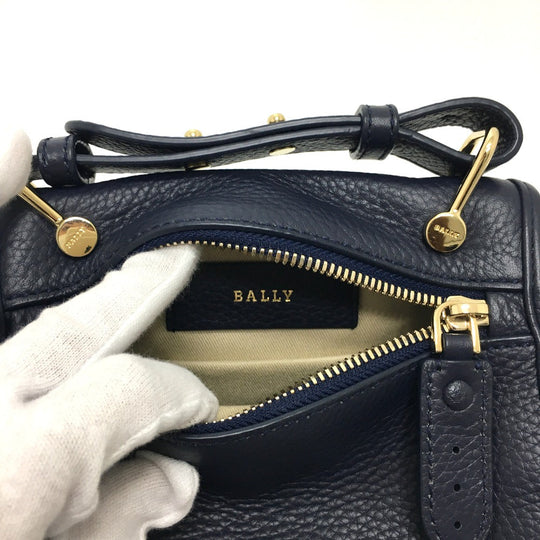 BALLY Shoulder Bag leather Navy logo Women Used Authentic