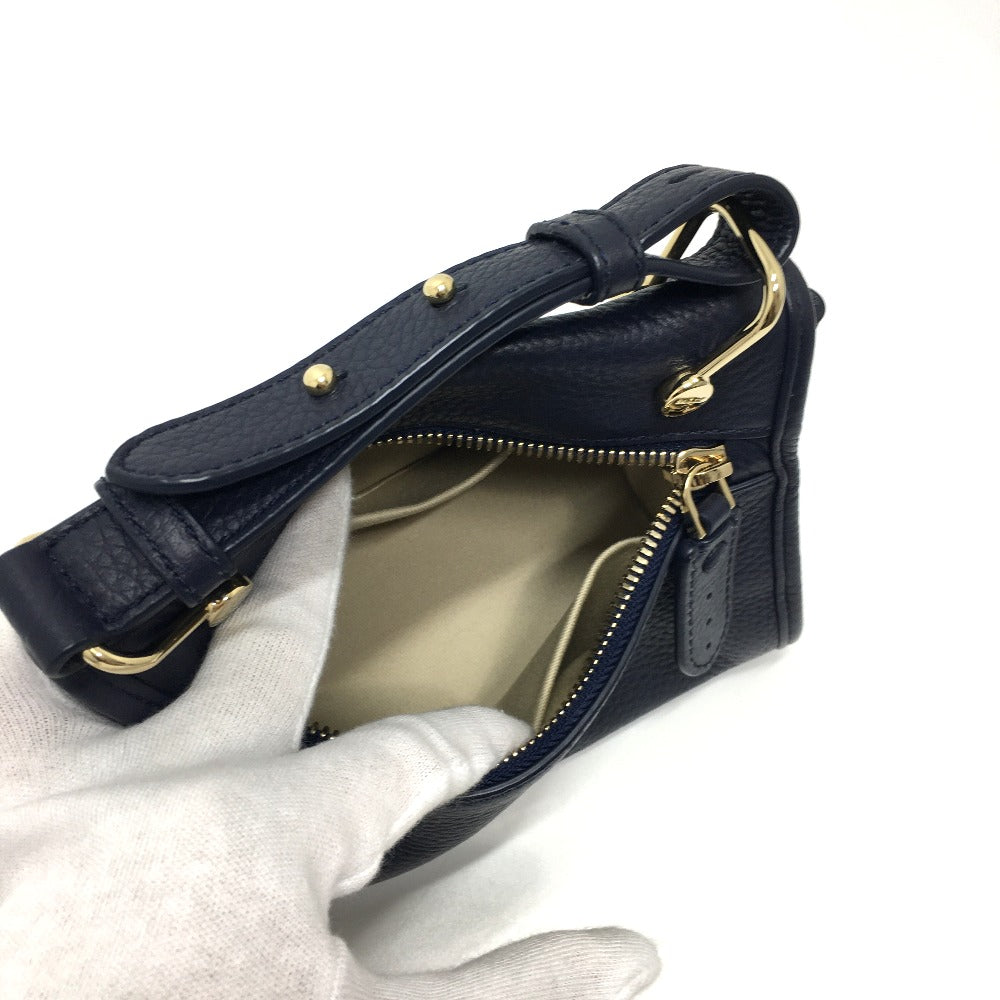 BALLY Shoulder Bag leather Navy logo Women Used Authentic