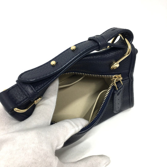 BALLY Shoulder Bag leather Navy logo Women Used Authentic