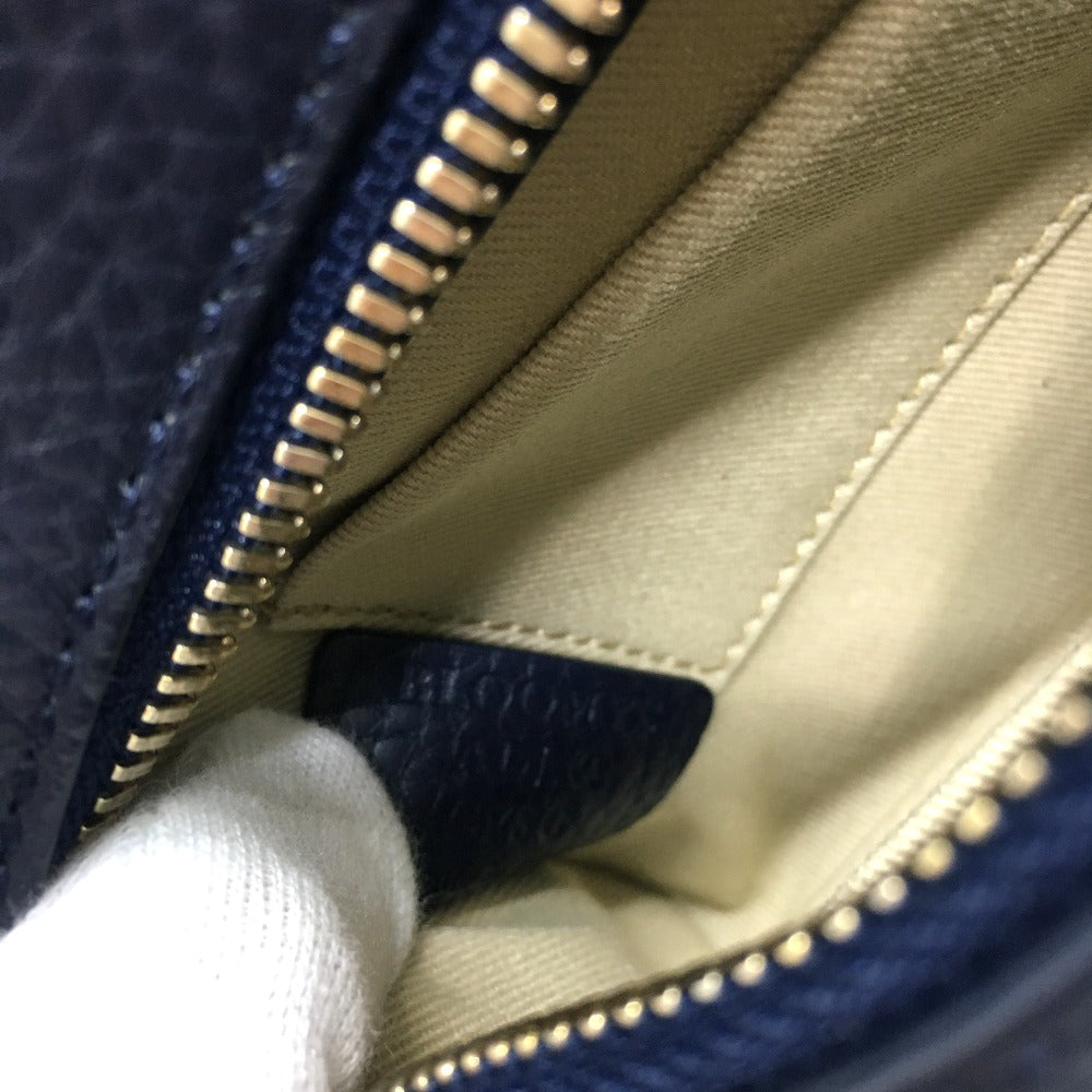 BALLY Shoulder Bag leather Navy logo Women Used Authentic