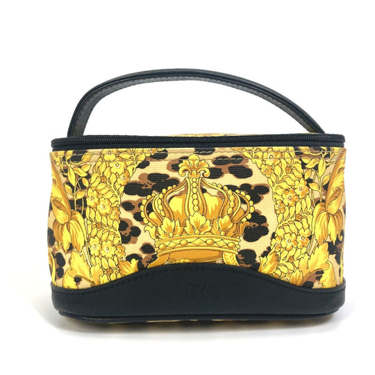 VERSACE Vanity bag PVC / Leather yellow All-over pattern, leopard, leopard Sunburst Women Used Authentic
