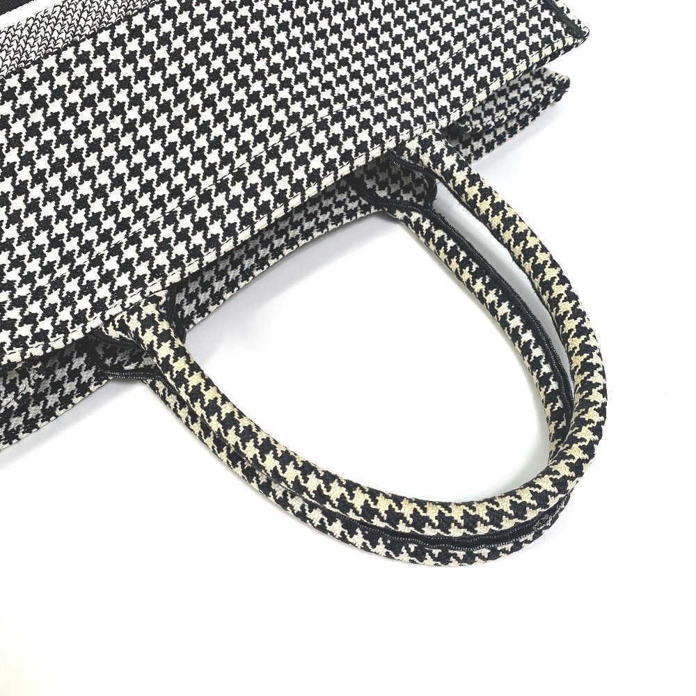 Dior Tote Bag canvas White / black Houndstooth Shoulder Bag Hound Tooth Embroidery Women Used Authentic